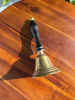 Vintage Brass School / Dinner Bell With Wooden Handle